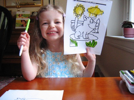 Caroline coloring at the table 2