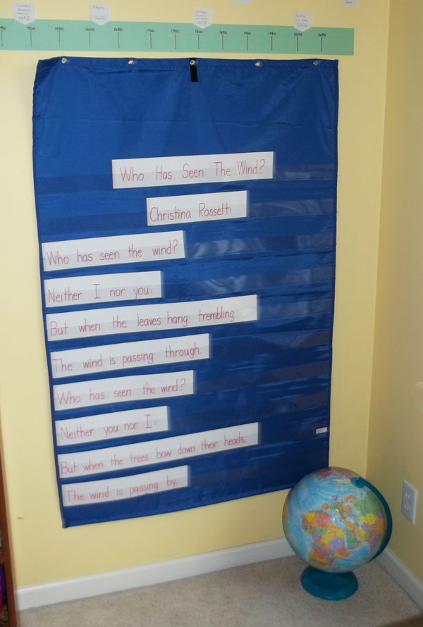 Pocket Chart in Homeschool Room
