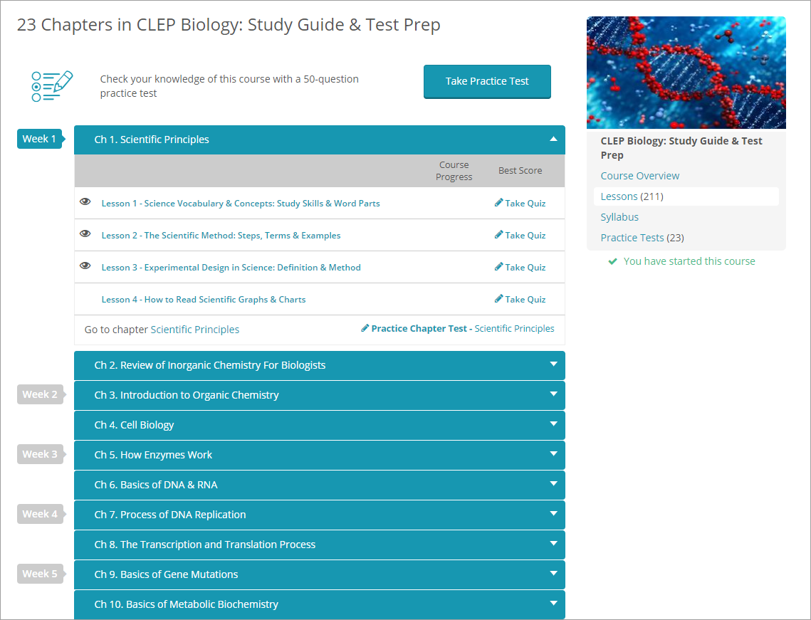 Study.com's CLEP personalized study plan