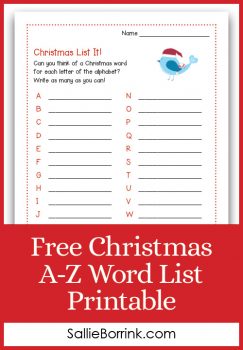 Free Christmas A-Z Word List Printable