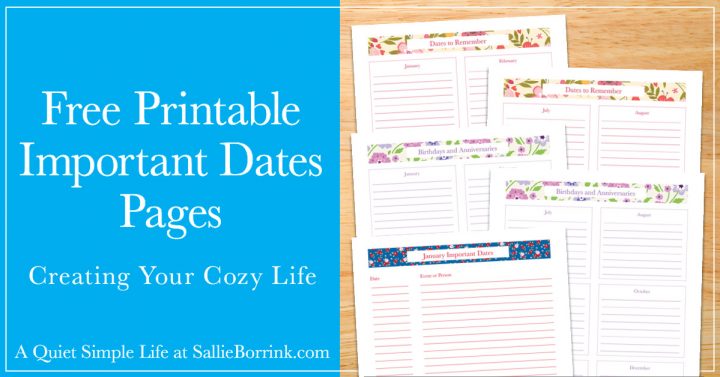Important Dates Pages - 28 Free Printables - A Quiet Simple Life