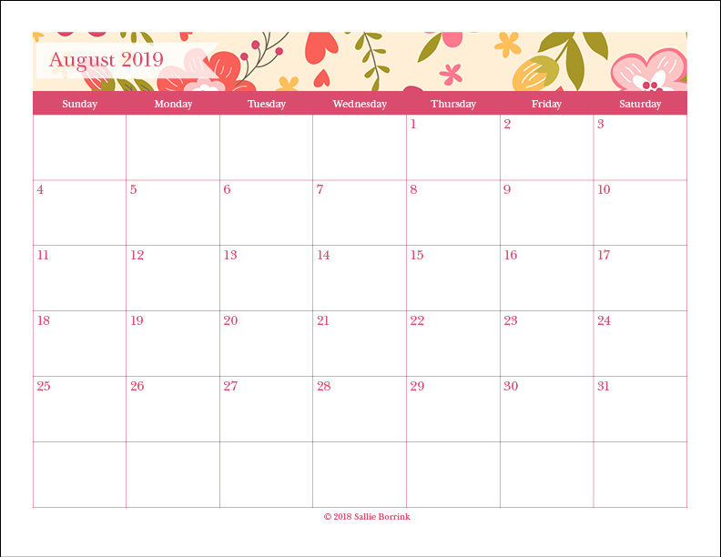 free printable monthly calendars sallieborrinkcom