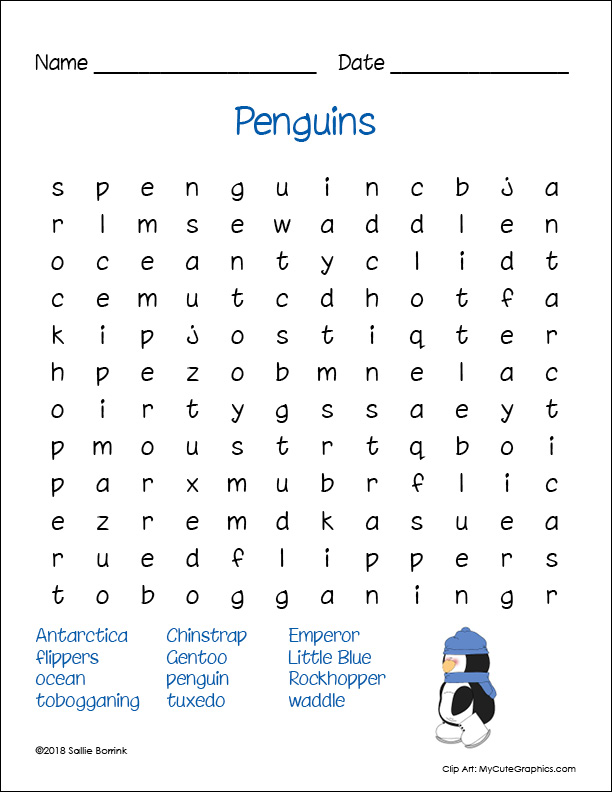 Free Penguins Word Search Printable A Quiet Simple Life with Sallie