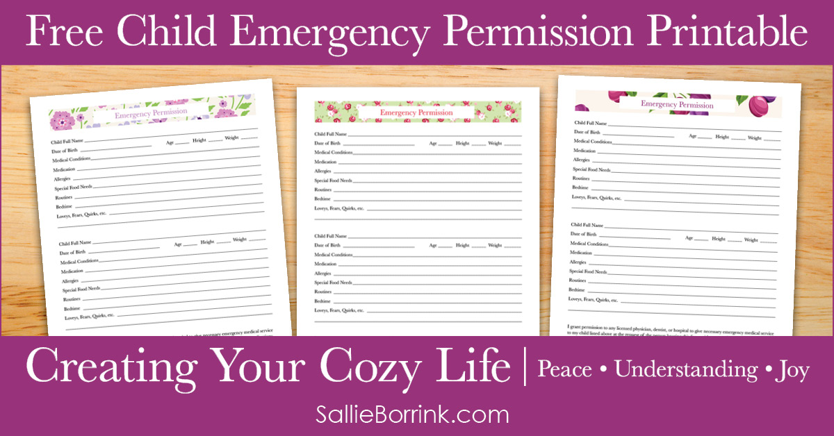 Free Child Emergency Permission Printable A Quiet Simple Life With 