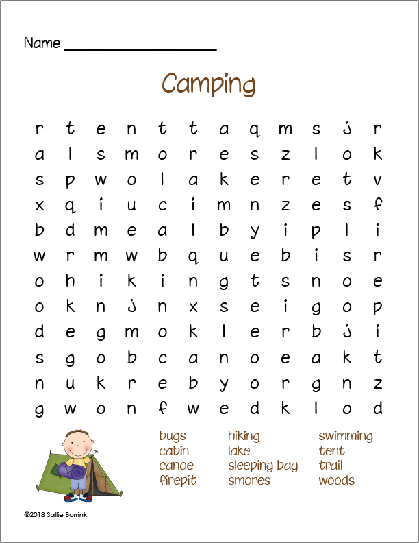 Free Camping Word Search A Quiet Simple Life with Sallie Borrink
