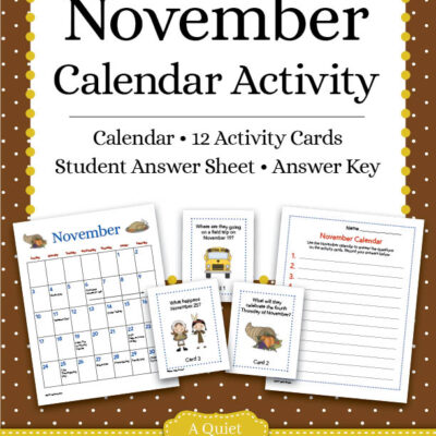 Free November Calendar Skills Printable Activity for Kids