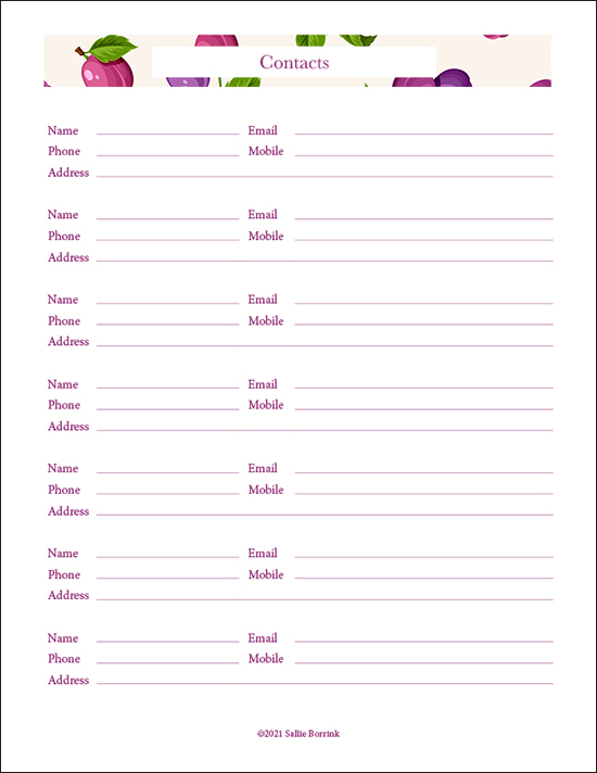 Free address printables with purple fruit