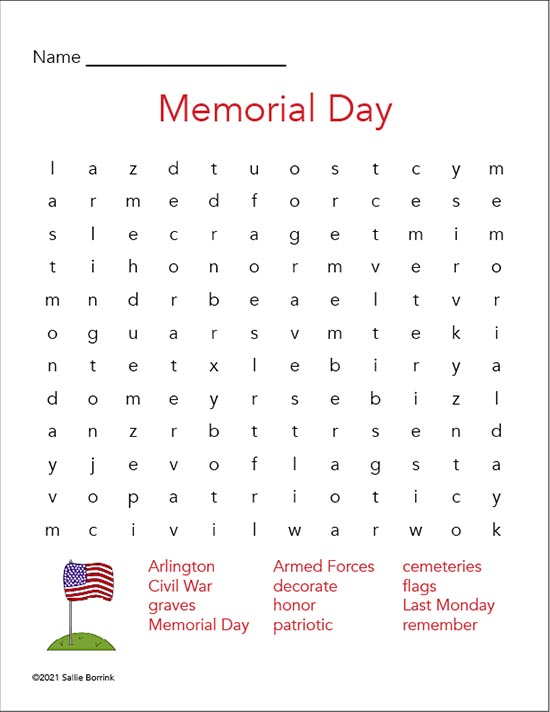Memorial Day Word Search For Kids - A Quiet Simple Life