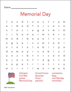 Free Printable Memorial Day Word Search for Kids