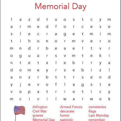 Free Printable Memorial Day Word Search for Kids