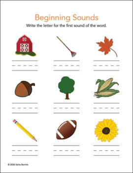 Fall Beginning Sounds Worksheet | Sallie Borrink