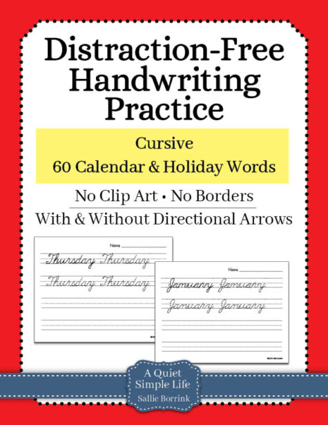 Cursive Handwriting Practice - 60 Calendar and Holiday Words