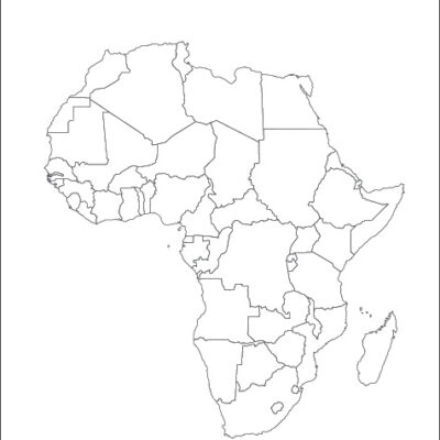 Black and white map of arica with countries outlined