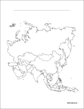 Black and white map of Asia with countries