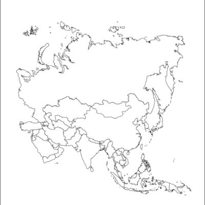Black and white map of Asia with countries
