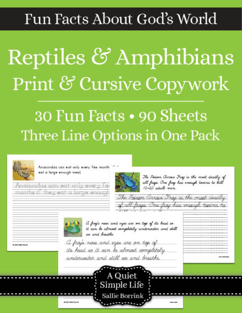Reptiles & Amphibians Copywork – Print and Cursive