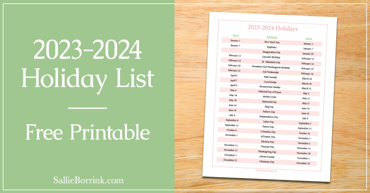 20232024 Holiday List Free Printable A Quiet Simple Life