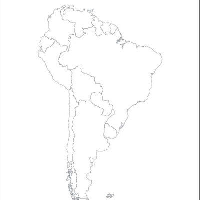 Black and white map of South America with countries outlined