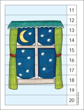 Snowy window , starts, and crescent moon counting picture puzzle