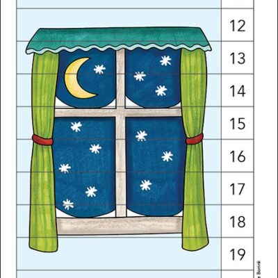Snowy window , starts, and crescent moon counting picture puzzle