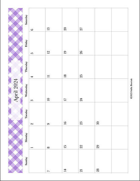 2024 Gingham Monthly Printable Calendars - Horizontal