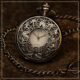 Ornate pocket watch and chain on a dark table