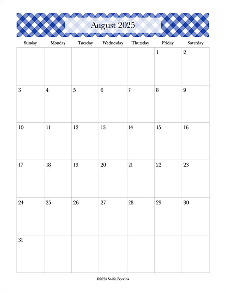 2024-2025 Gingham Monthly Printable Calendars - Vertical