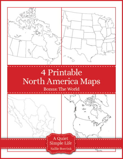 Blank Printable North America Map Set – 4 Maps plus World Map