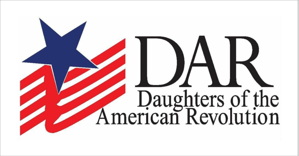Read, blue and black logo of the DAR