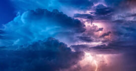 Thunderstorm clouds and lightning
