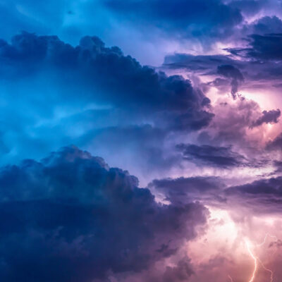 Thunderstorm clouds and lightning