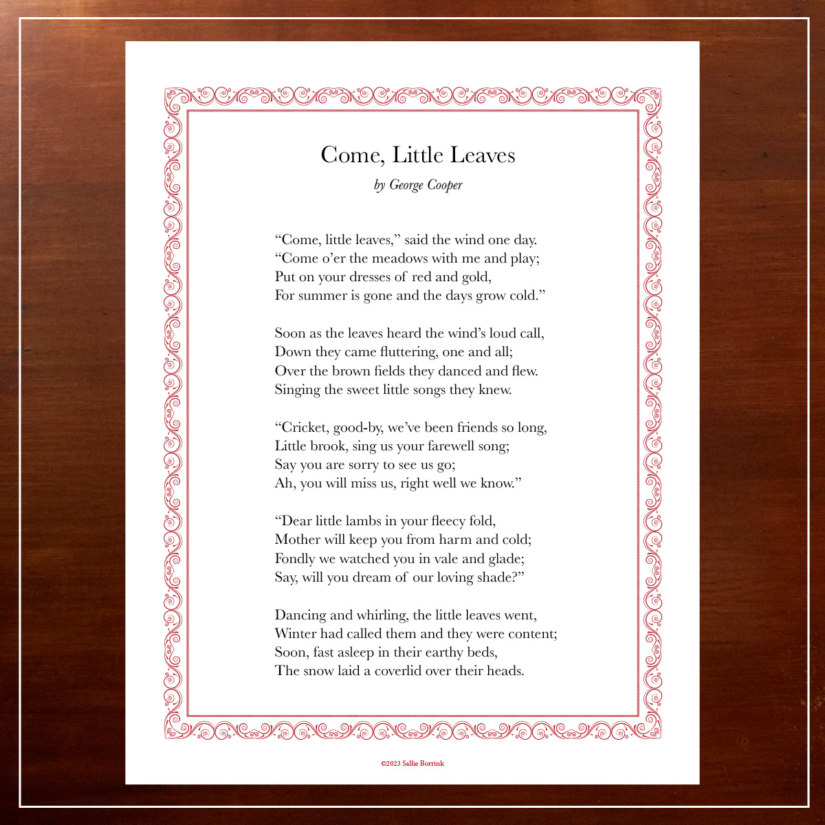 Come, Little Leaves by George Cooper | Printable Poem | A Quiet Simple Life