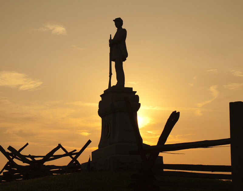 Silhouette of Civil War monument at Bloody Lane, Antietam National Battlefield
