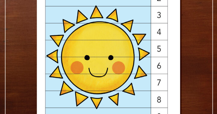Happy sun counting puzzle printable preview for preschool and kindergarten, focusing on numbers 1-10