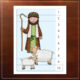Shepherd and two sheep in the nativity