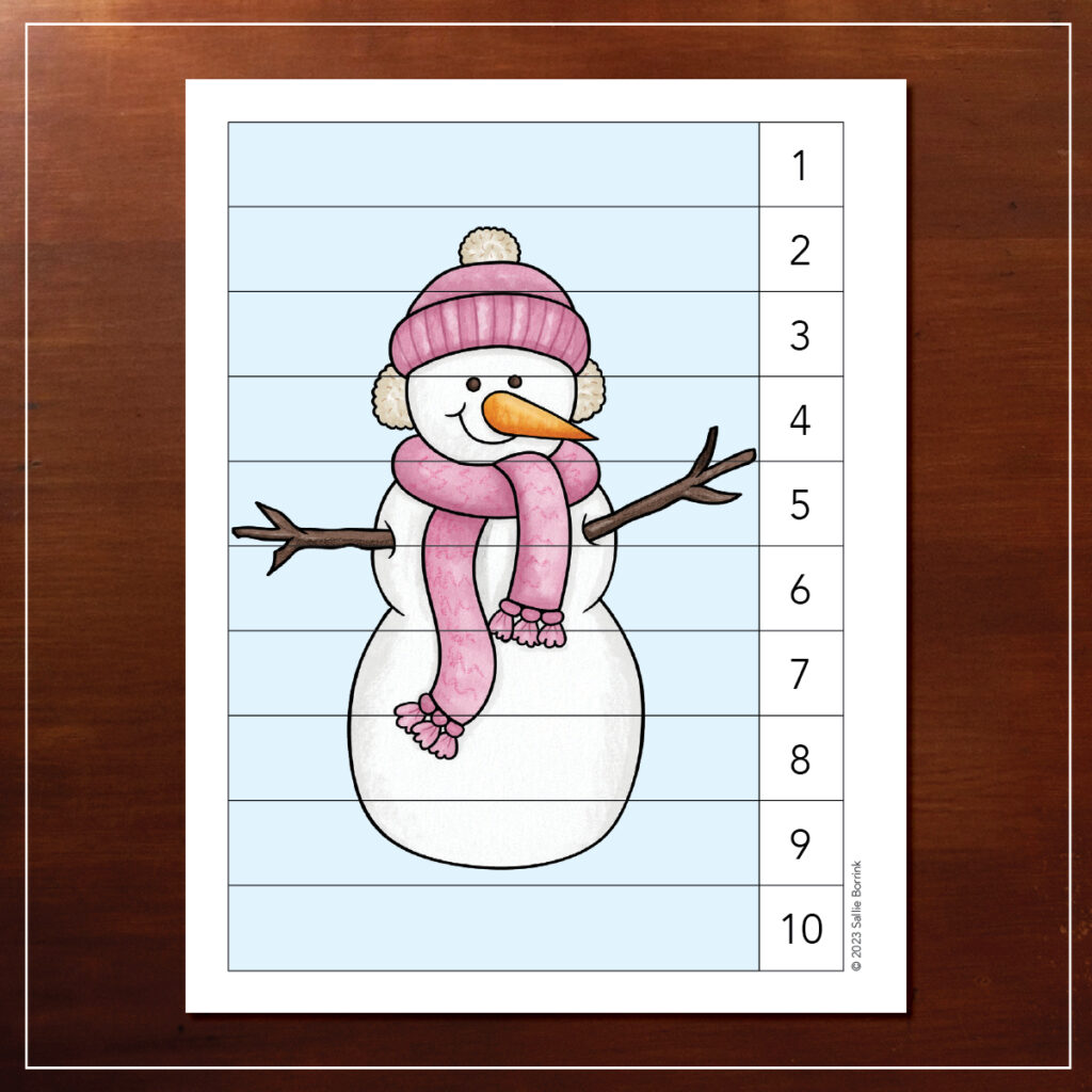 Snowgirl with pink scarf counting 1-10 picture puzzle