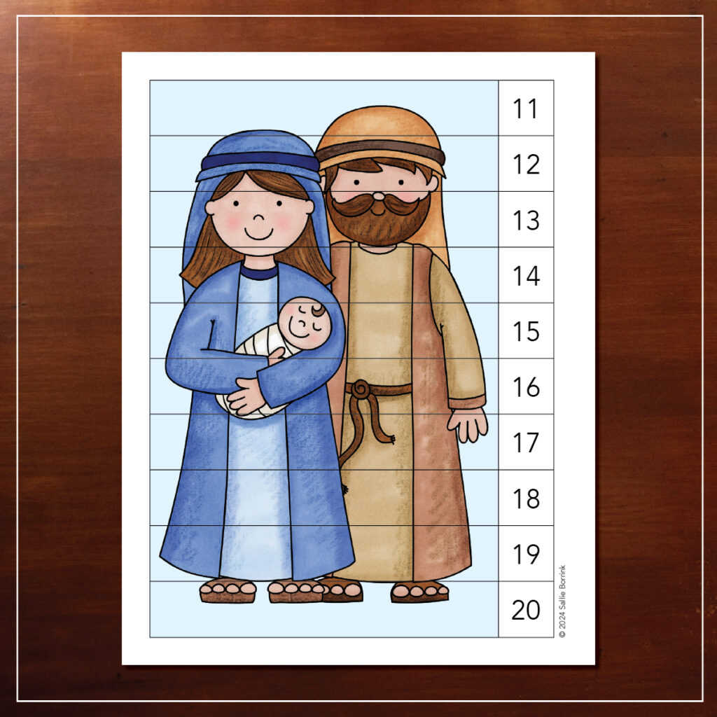 Joseph, Mary, and Jesus Nativity counting puzzle