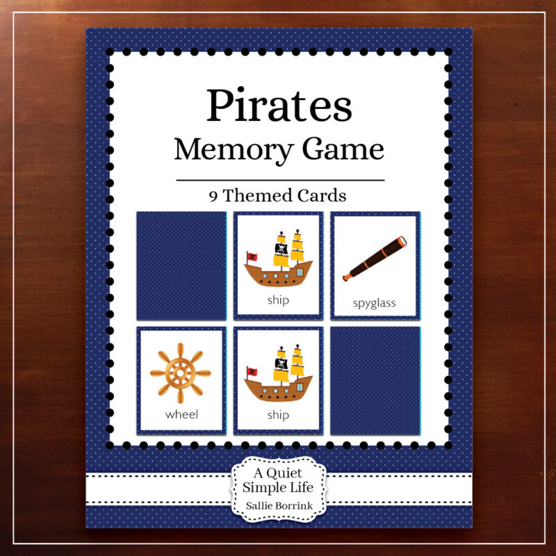 Pirates memory game printable for preschool and kindergarten