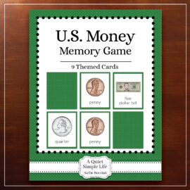 U.S. Money memory game printable for preschool and kindergarten