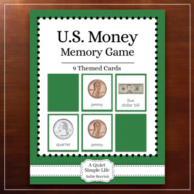 U.S. Money memory game printable for preschool and kindergarten
