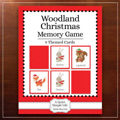 Woodland Christmas memory game printable for preschool and kindergarten