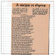 Newspaper clipping of recipe taped to lined school paper