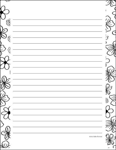 Black and white floral journal page with cheerful flowers
