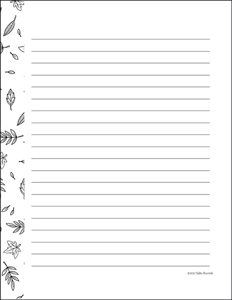 Black and white floral journal page with leaves