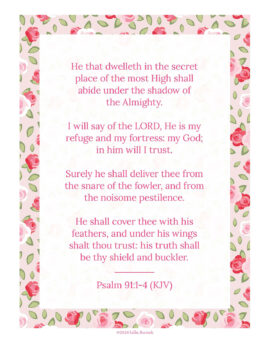 Psalm 91:1-4 KJV printable wall art in Cottage Rose and Sage design