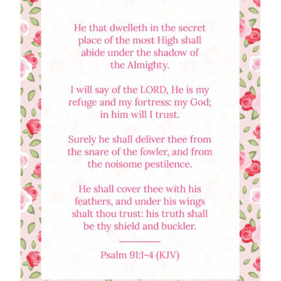 Psalm 91:1-4 KJV printable wall art in Cottage Rose and Sage design