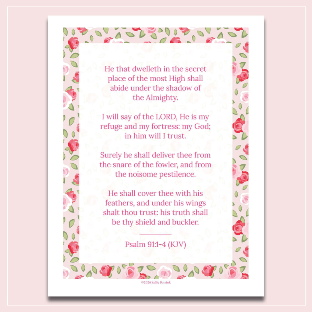 Psalm 91:1-4 KJV Printable Wall Art in pink