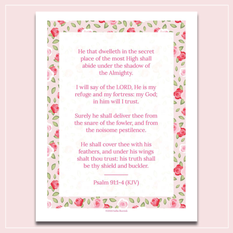 Psalm 91:1-4 KJV Printable Wall Art in pink
