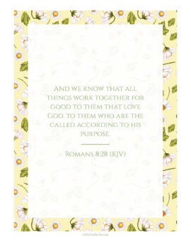 Romans 8:28 KJV printable wall art in Daisies and Gingham design