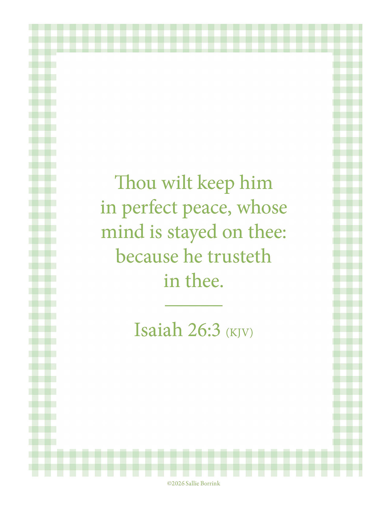 Isaiah 26:3 KJV printable wall art in Cottage Rose and Sage design